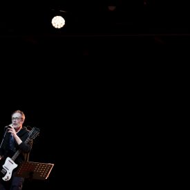 TURIN, ITALY - MARCH 17:  Arto Lindsay performs live during his show called 'Understatements Arto Lindsay ft. Ikue Mori & Stefan Brunner @OGR' on March 17, 2018 in Turin, Italy.  (Photo by Giorgio Perottino/Getty Images for OGR)