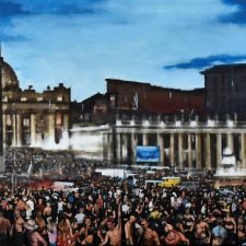 L'uscita di Cristo dal Vaticano, 2020-2021, oil on canvas, diptych cm 100x450