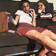 Daniele Galliano, sorelle, 2021, oil on canvas, cm 24x30